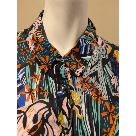 Anthropologie Margaret Jeane Leopard Top Size 6 Buttons 3/4 Sleeves Flaw - Picture 6 of 16